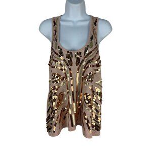 Almost Famous Beige Tank Top With Sequins Womens Large Racerback Scoop Neck